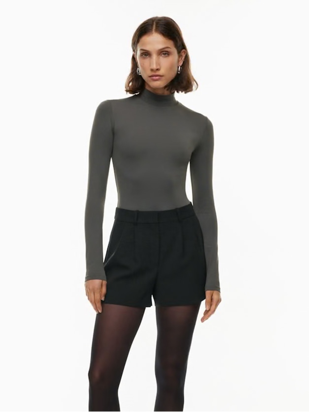 Aritzia Babaton Contour Bodysuit Medium Grey Double-Lined Long Sleeve Mock Neck